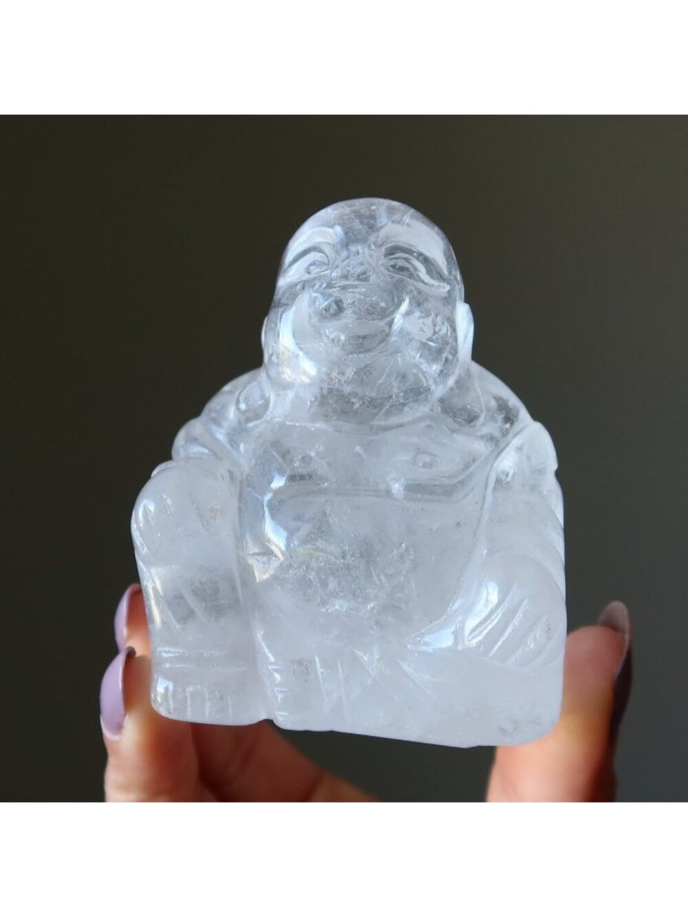 Clear Quartz Laughing Buddha Joy of Life Crystal Statue Stone Zen Figurine